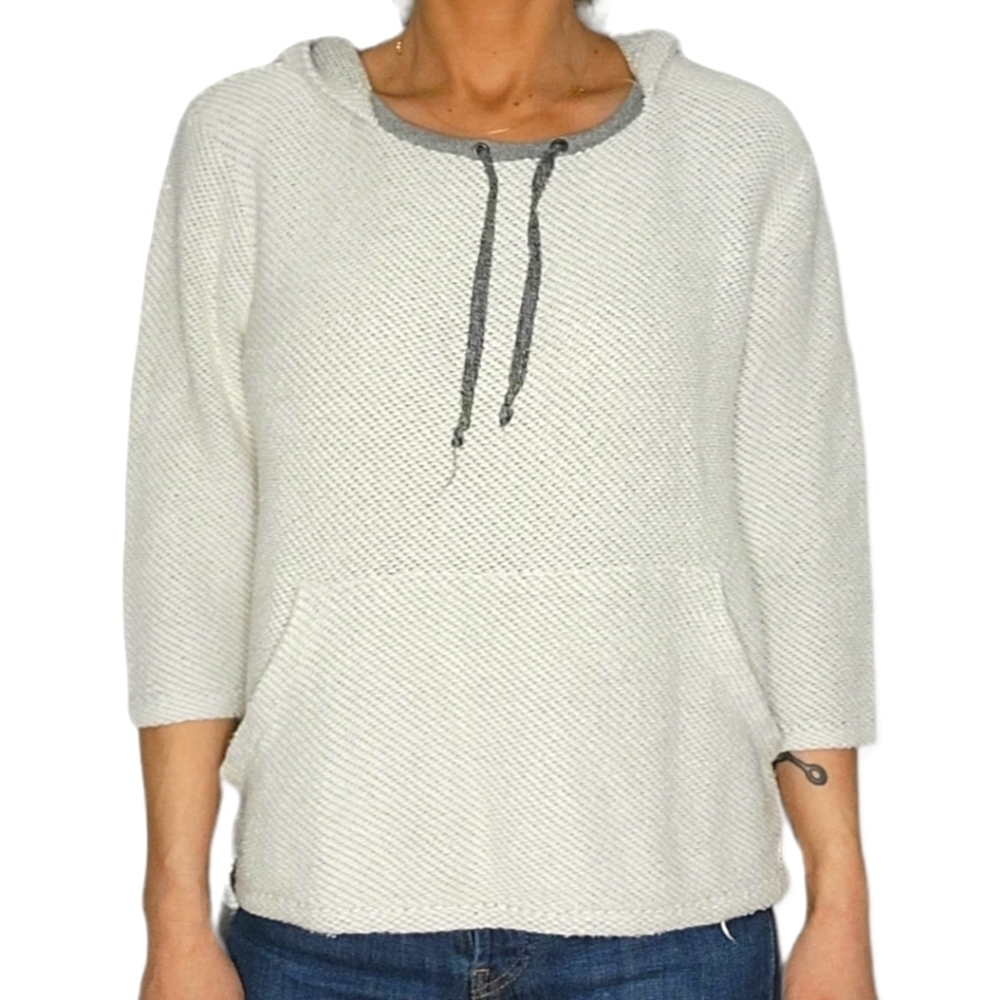 Roxy Pullover Knit Hoodie Size Medium Creme 3/4 Sleeve
